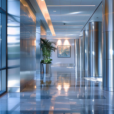 Eco-Smart Stainless Steel Cladding, Recyclable, Silver, for Green Buildings