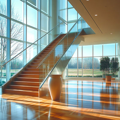 Heavy-Duty 316 Stainless Steel Handrails with Wood Accents for Glass Staircases