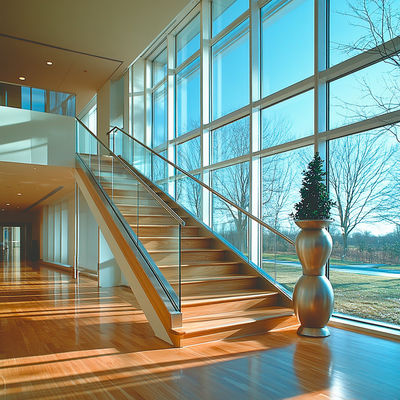 Durable Stainless Steel Handrails with Round Cover Plate for Glass Balustrades