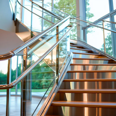 Sleek PSS Stainless Steel Handrails with Crystal Accents for Glass Balustrades
