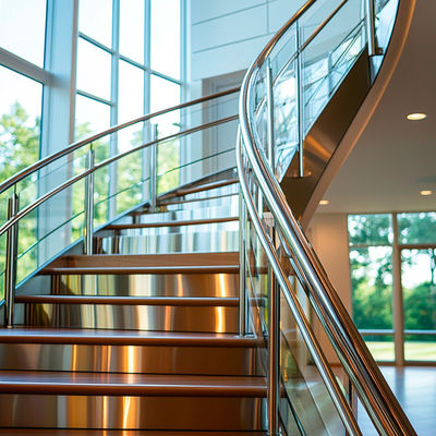 Smooth Stainless Steel Handrails with Crystal Accents for Glass Balustrades