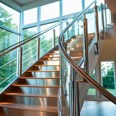 Smooth Stainless Steel Handrails with Crystal Accents for Glass Balustrades