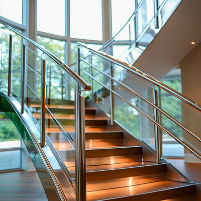 Modern Stainless Steel Handrails with Polished Finish for Glass Staircases