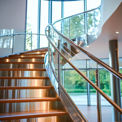 Modern Stainless Steel Handrails with Polished Finish for Glass Staircases