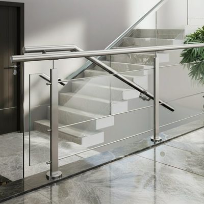 Chân thép không gỉ được đánh răng với lớp phủ tấm tròn cho cầu thang thủy tinh