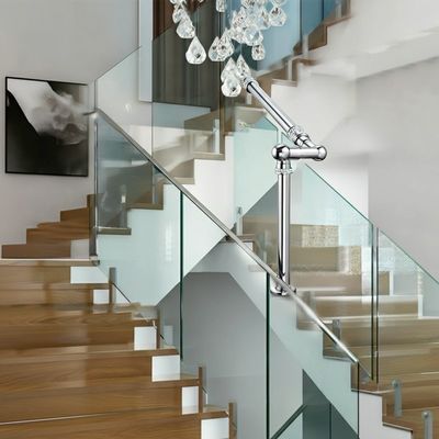 Smooth Stainless Steel Handrails with Crystal Accents for Glass Balustrades