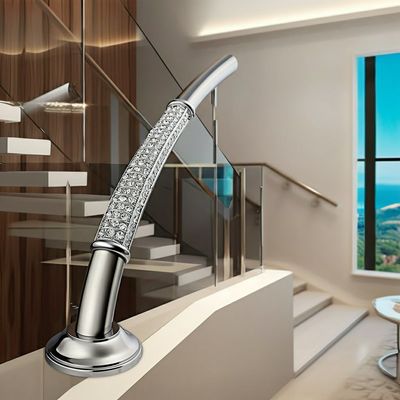 Smooth Stainless Steel Handrails with Crystal Accents for Glass Balustrades