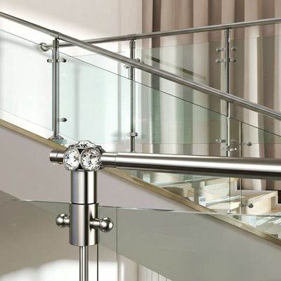 Sleek PSS Stainless Steel Handrails with Crystal Accents for Glass Balustrades
