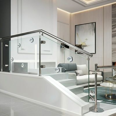 Sleek PSS Stainless Steel Handrails with Crystal Accents for Glass Balustrades