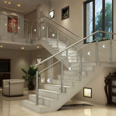 Crystal-Adorned Stainless Steel Handrails with 304 Steel for Staircases