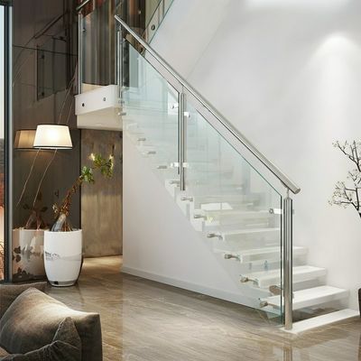 Smooth Stainless Steel Handrails with Crystal Accents for Glass Staircases