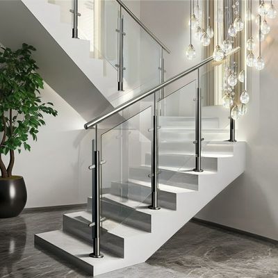 Smooth Stainless Steel Handrails with Crystal Accents for Glass Staircases
