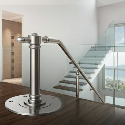 Durable Stainless Steel Handrails with Round Cover Plate for Glass Balustrades